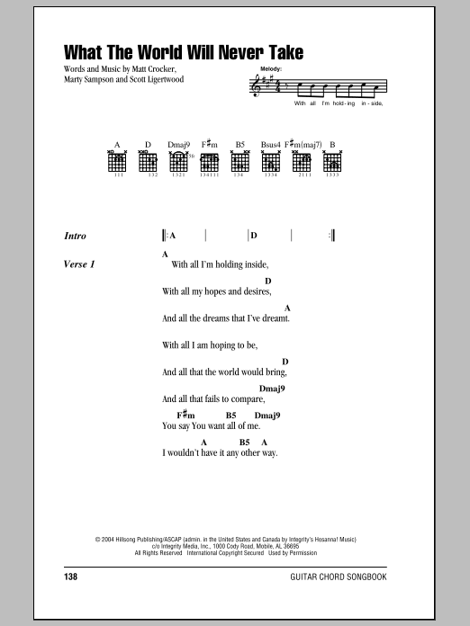 Hillsong United What The World Will Never Take sheet music notes and chords. Download Printable PDF.