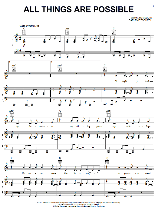 Darlene Zschech All Things Are Possible sheet music notes and chords. Download Printable PDF.