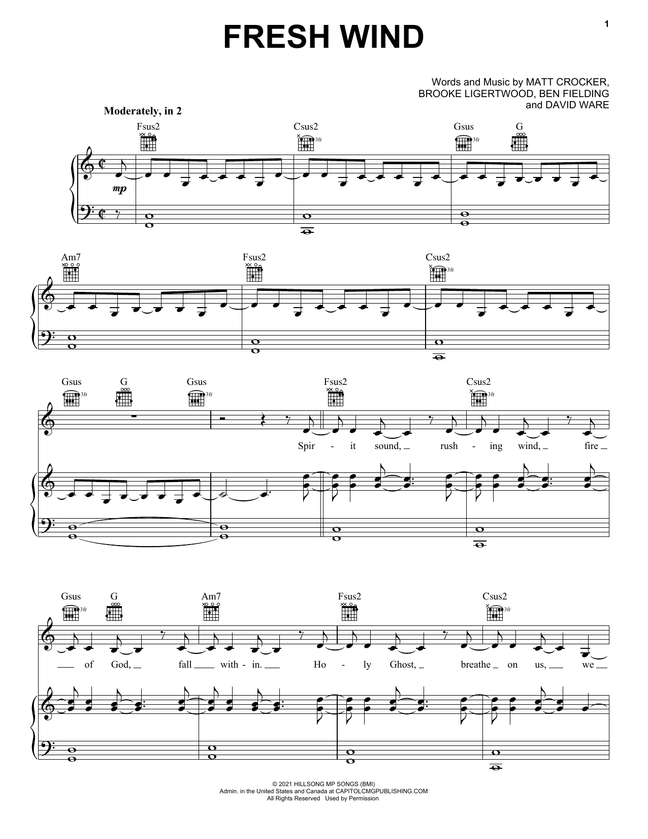 Hillsong Worship Fresh Wind sheet music notes and chords. Download Printable PDF.