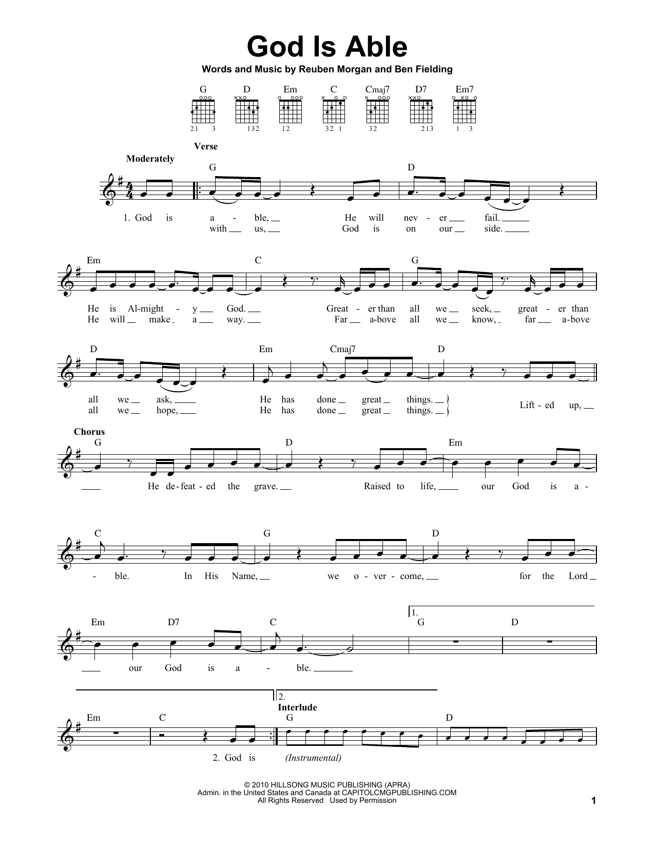 Hillsong Worship God Is Able sheet music notes and chords. Download Printable PDF.