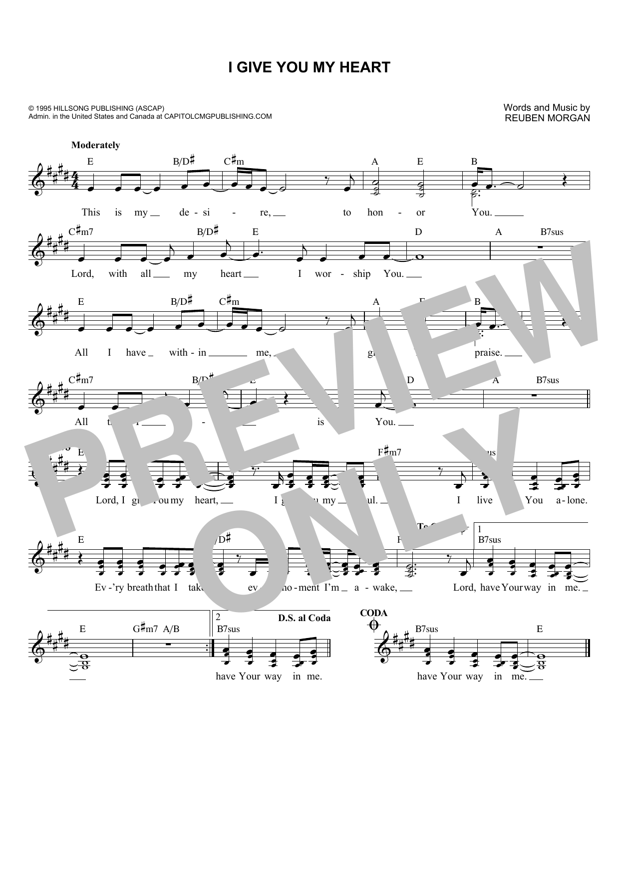 Reuben Morgan I Give You My Heart sheet music notes and chords arranged for Easy Guitar