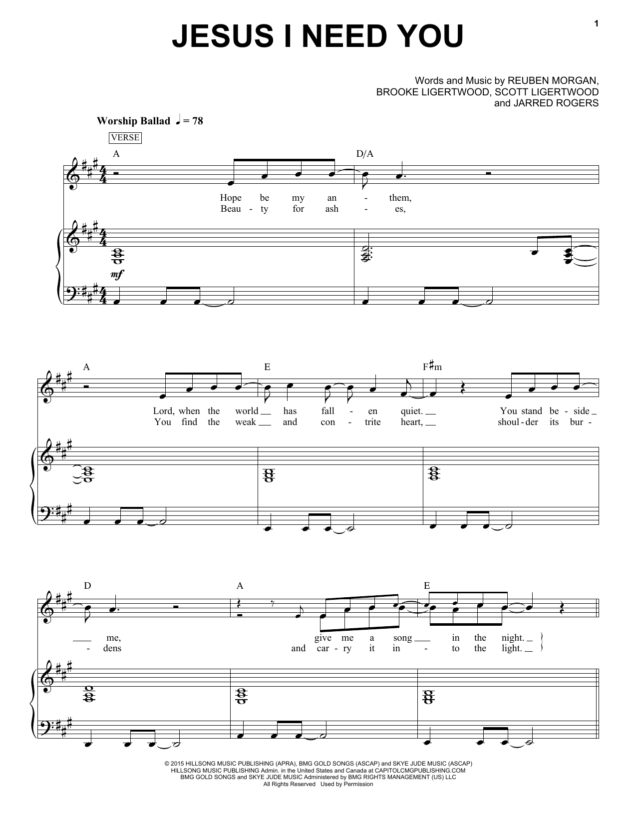 Hillsong Worship Jesus I Need You sheet music notes and chords. Download Printable PDF.