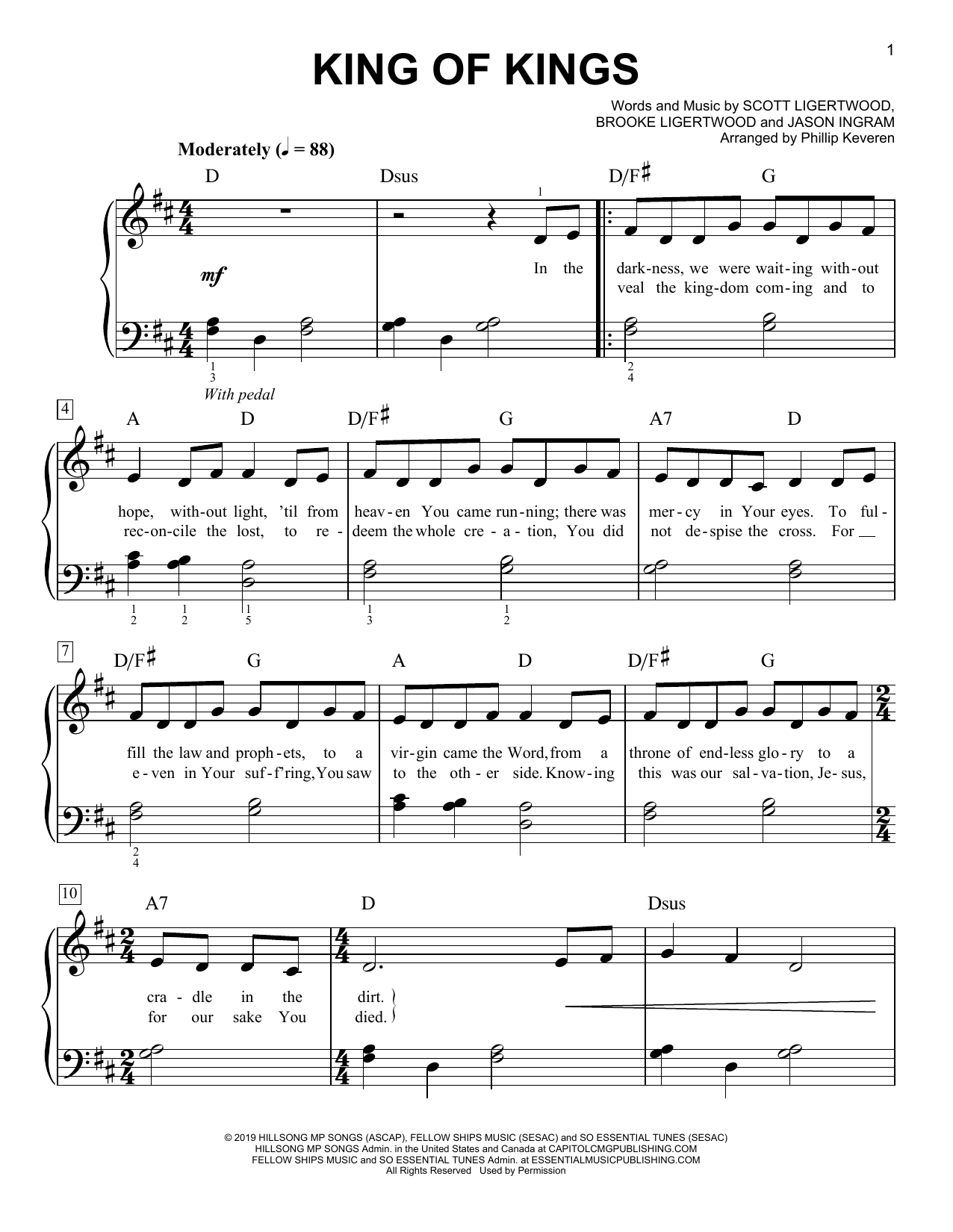 Learn to play Hillsong Worship King Of Kings (arr. Phillip Keveren) sheet music for Easy Piano in minutes. Price: 6.9900$ Hillsong Worship King Of Kings (arr. Phillip Keveren) sheet music notes and chords arranged for Easy Piano