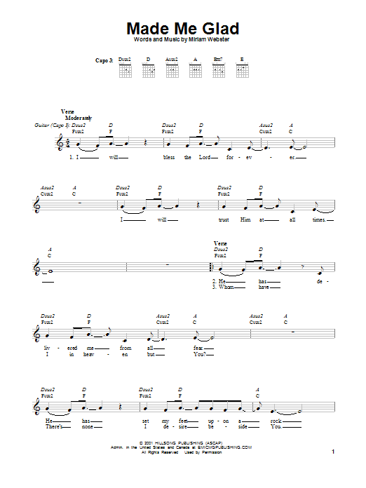 Miriam Webster Made Me Glad sheet music notes and chords. Download Printable PDF.