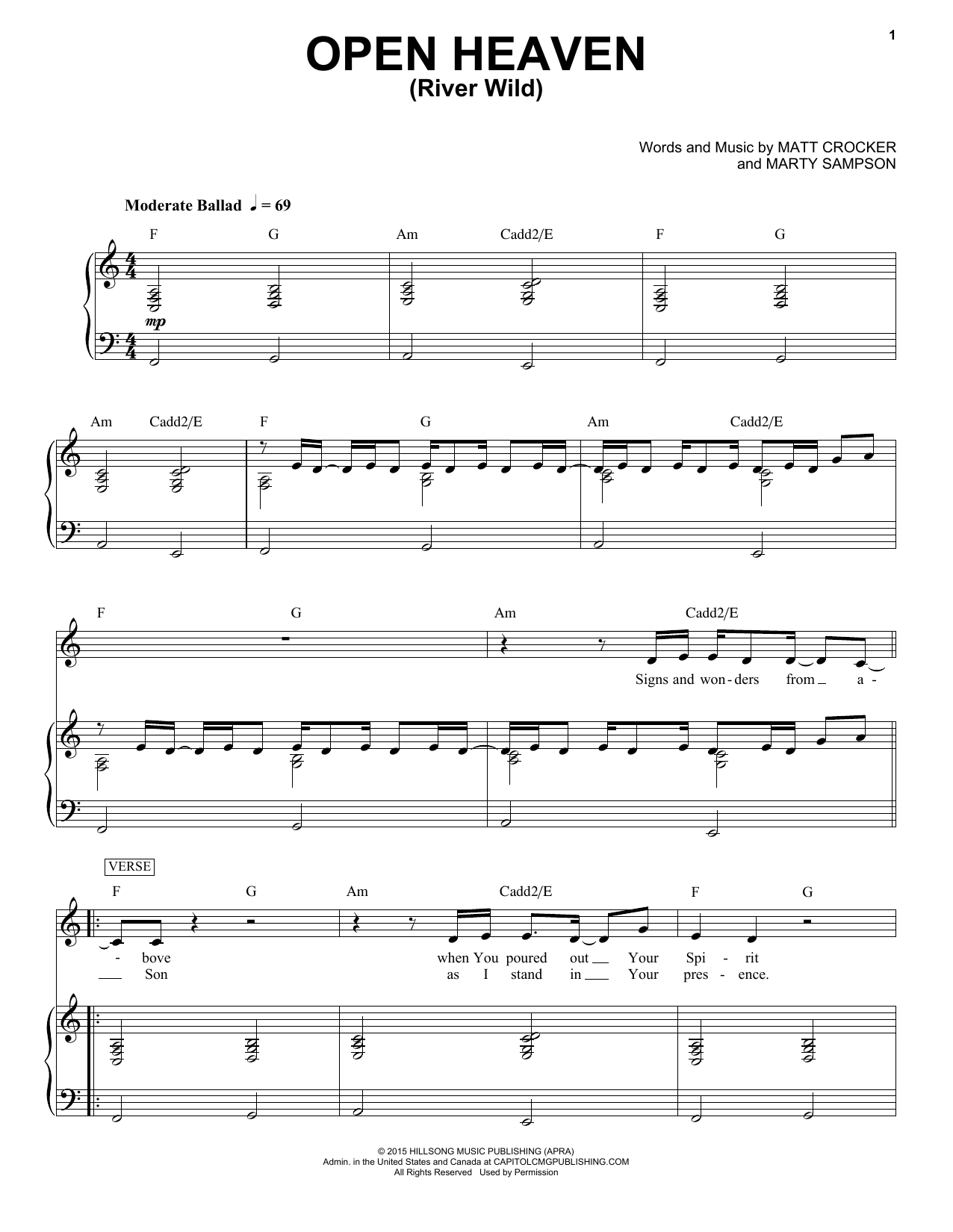 Hillsong Worship Open Heaven (River Wild) sheet music notes and chords arranged for Piano & Vocal