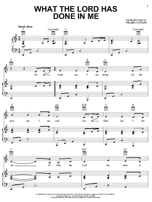 Reuben Morgan What The Lord Has Done In Me sheet music notes and chords. Download Printable PDF.