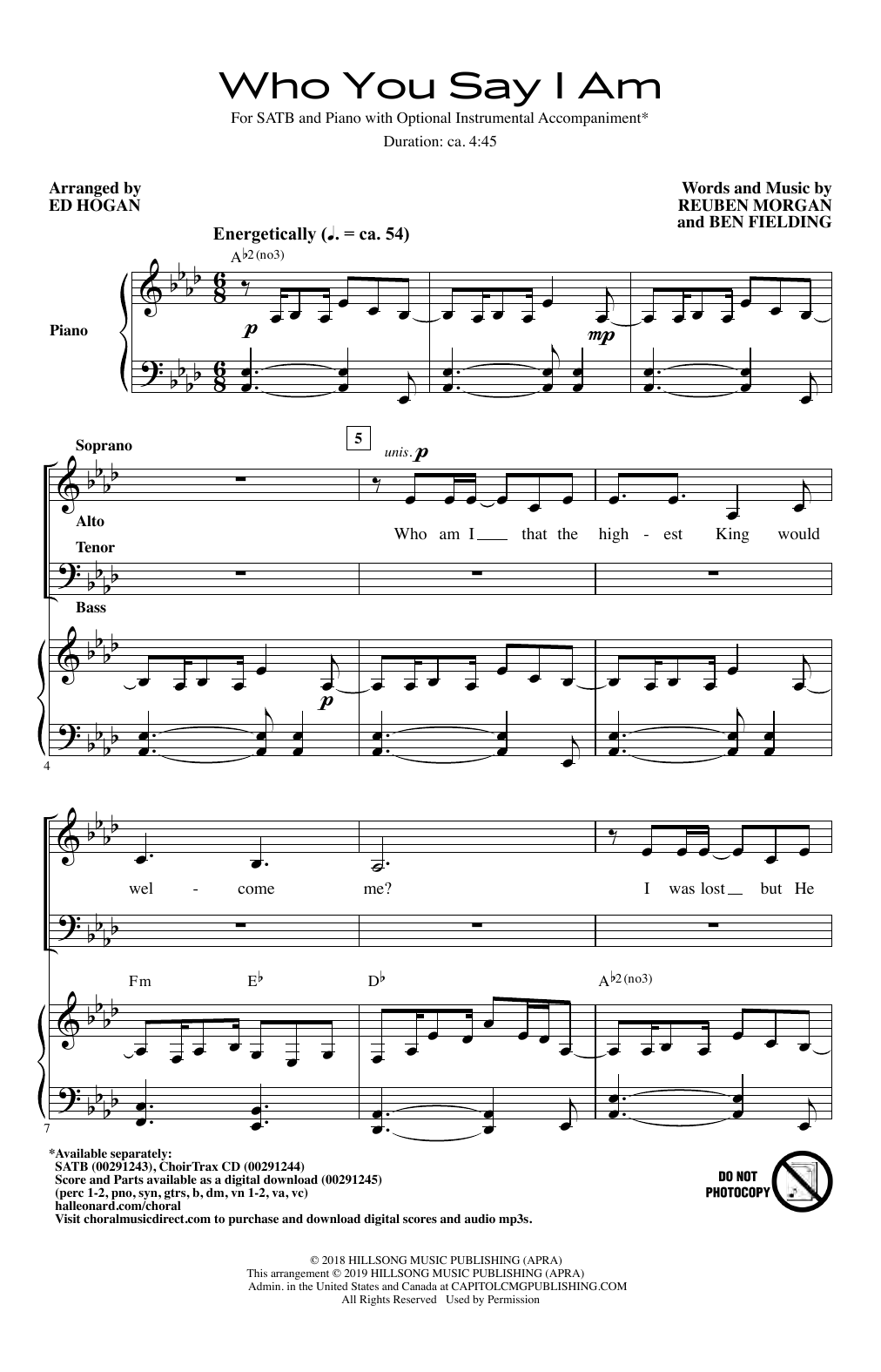 Hillsong Worship Who You Say I Am (arr. Ed Hogan) sheet music notes and chords. Download Printable PDF.