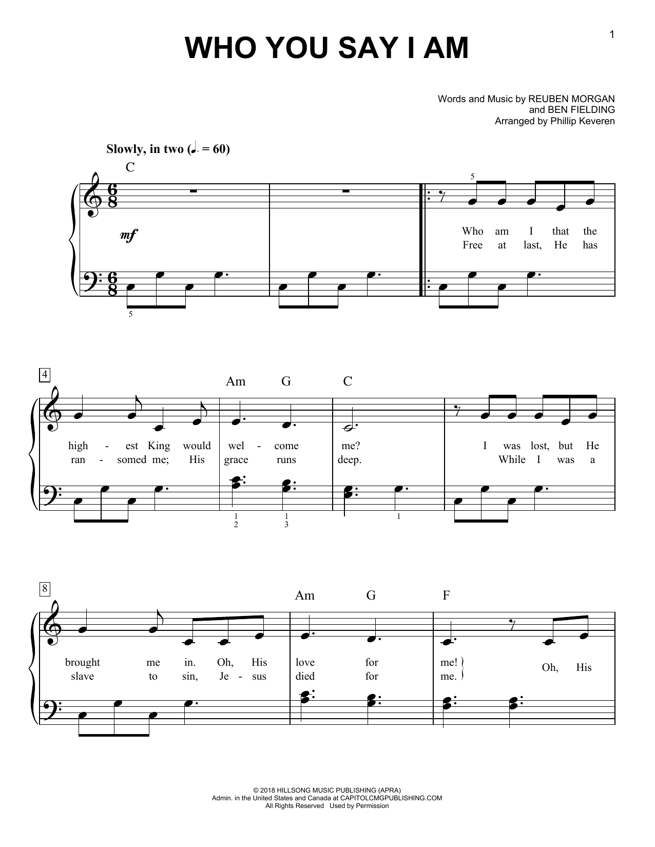 Hillsong Worship Who You Say I Am (arr. Phillip Keveren) sheet music notes and chords. Download Printable PDF.