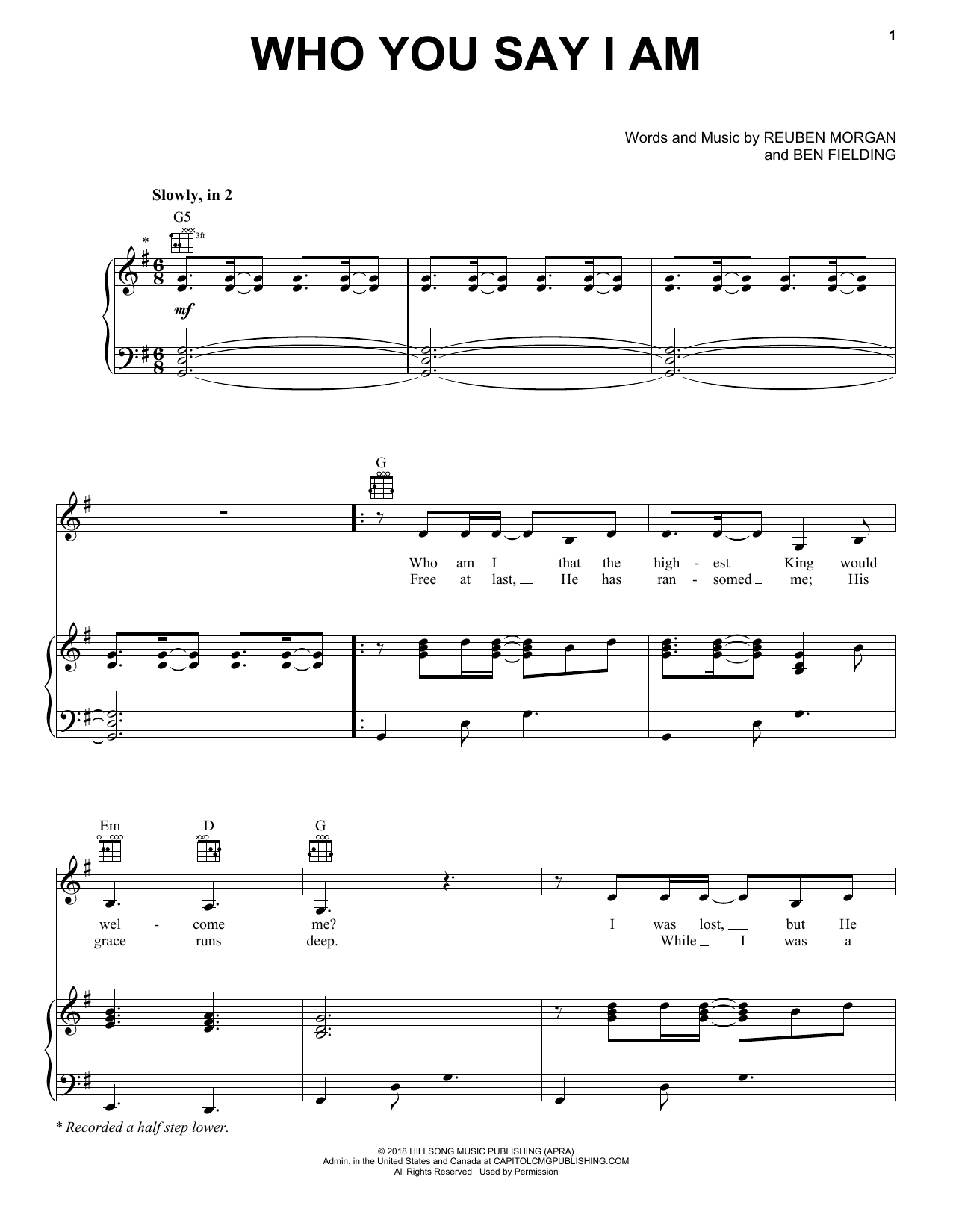 Hillsong Worship Who You Say I Am sheet music notes and chords. Download Printable PDF.