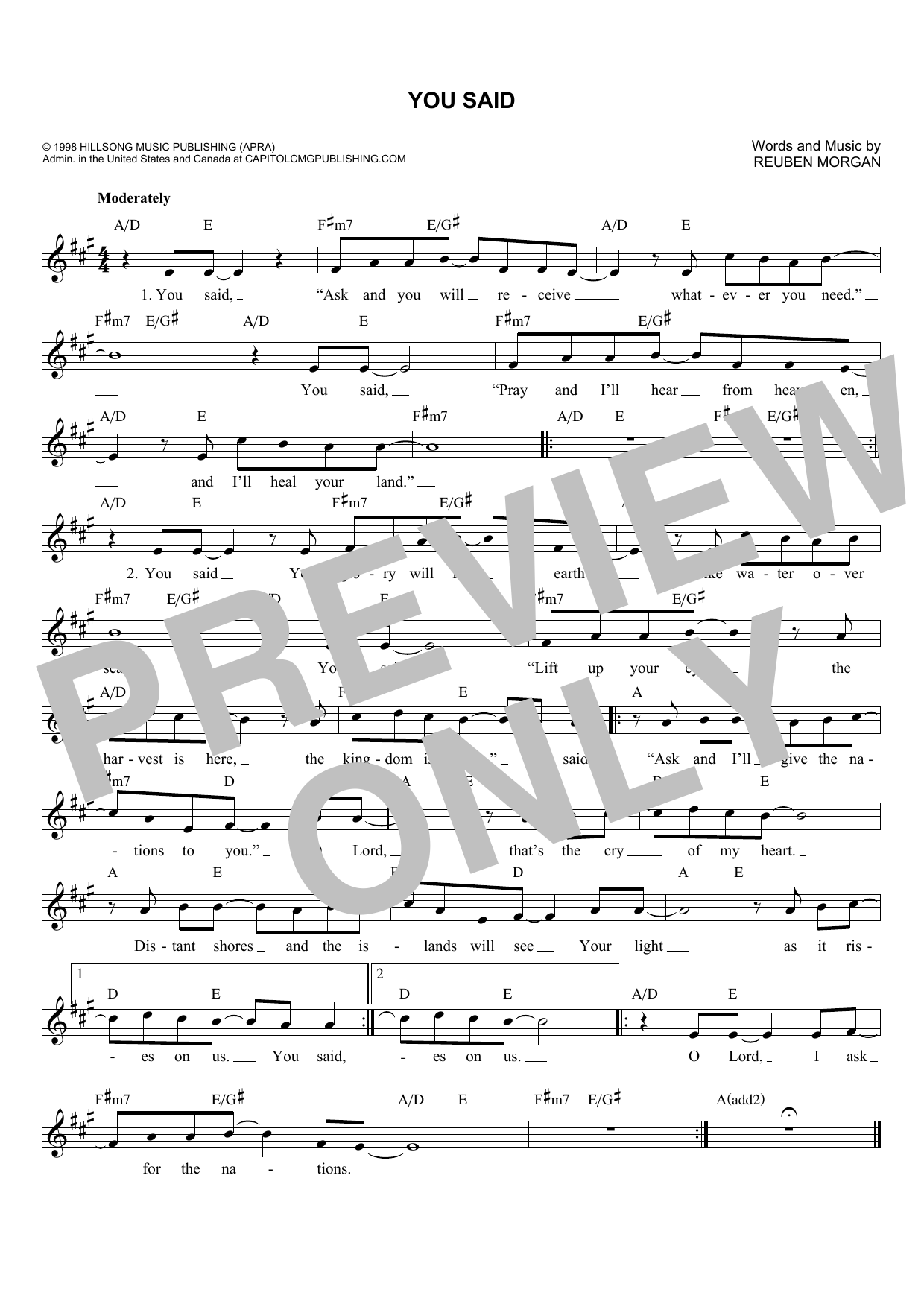 Reuben Morgan You Said sheet music notes and chords. Download Printable PDF.