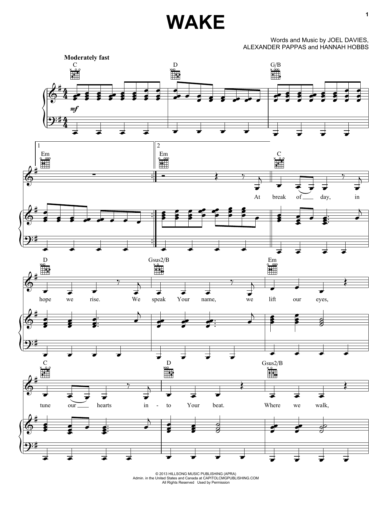 Hillsong Young & Free Wake sheet music notes and chords. Download Printable PDF.