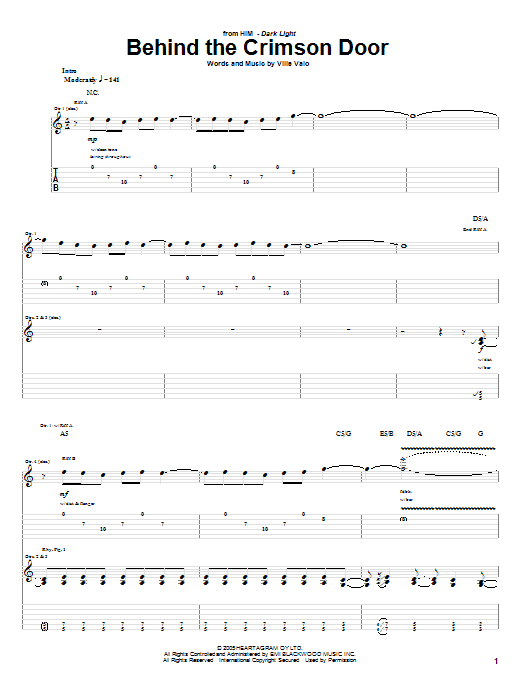 Learn to play H.I.M. Behind The Crimson Door sheet music for Guitar Tab in minutes. Price: 7.8900$ H.I.M. Behind The Crimson Door sheet music notes and chords arranged for Guitar Tab