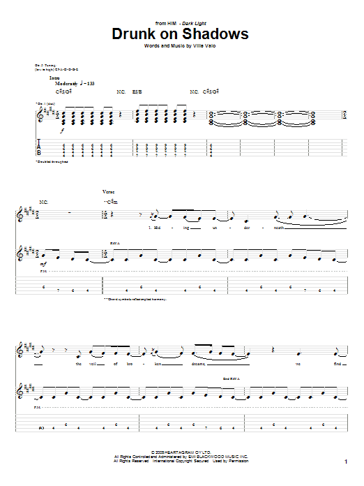 Learn to play H.I.M. Drunk On Shadows sheet music for Guitar Tab in minutes. Price: 7.8900$ H.I.M. Drunk On Shadows sheet music notes and chords arranged for Guitar Tab