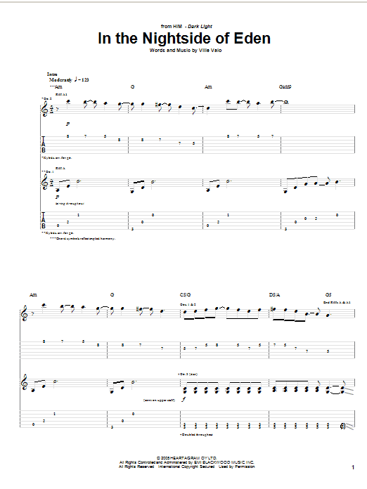 Learn to play H.I.M. In The Nightside Of Eden sheet music for Guitar Tab in minutes. Price: 7.8900$ H.I.M. In The Nightside Of Eden sheet music notes and chords arranged for Guitar Tab