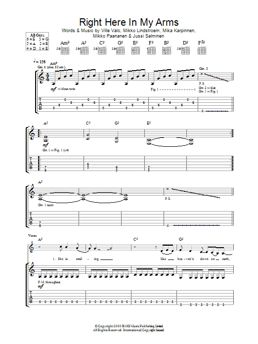 Learn to play HIM Right Here In My Arms sheet music for Guitar Tab in minutes. Price: 7.8900$ HIM Right Here In My Arms sheet music notes and chords arranged for Guitar Tab