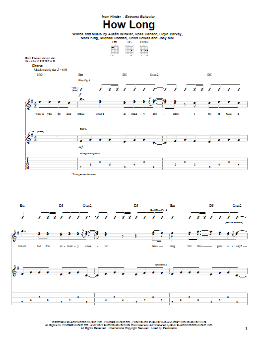 Learn to play Hinder How Long sheet music for Guitar Tab in minutes. Price: 7.8900$ Hinder How Long sheet music notes and chords arranged for Guitar Tab