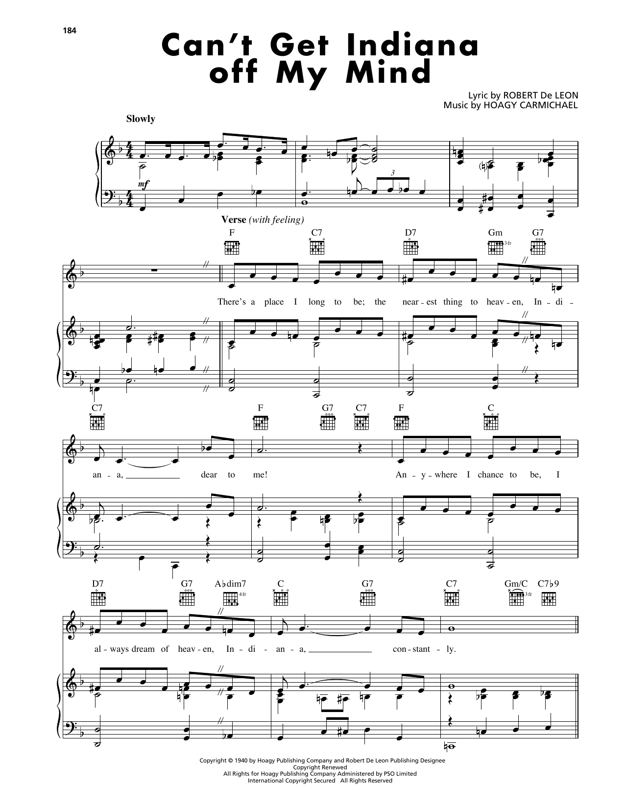 Hoagy Carmichael Can't Get Indiana Off My Mind sheet music notes and chords. Download Printable PDF.