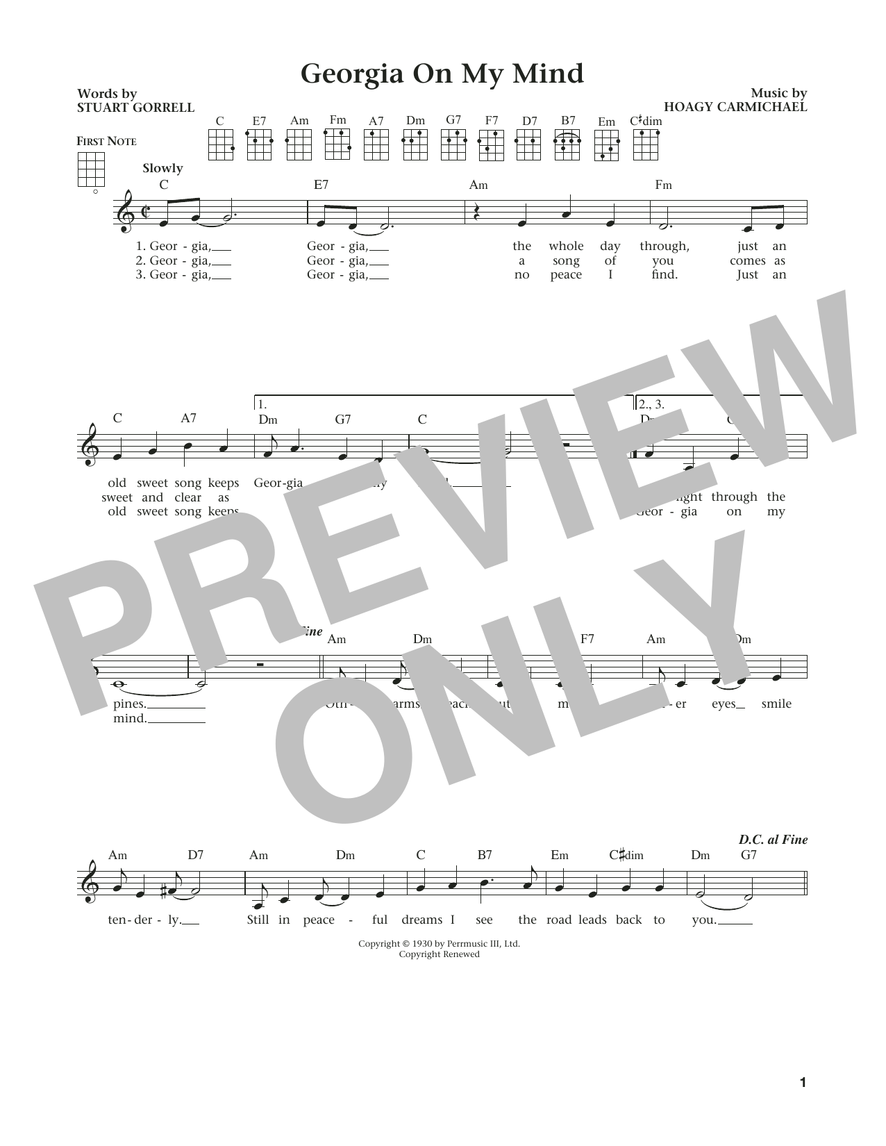 Learn to play Hoagy Carmichael Georgia On My Mind (from The Daily Ukulele) (arr. Liz and Jim Beloff) sheet music for Ukulele in minutes. Price: 5.9900$ Hoagy Carmichael Georgia On My Mind (from The Daily Ukulele) (arr. Liz and Jim Beloff) sheet music notes and chords arranged for Ukulele