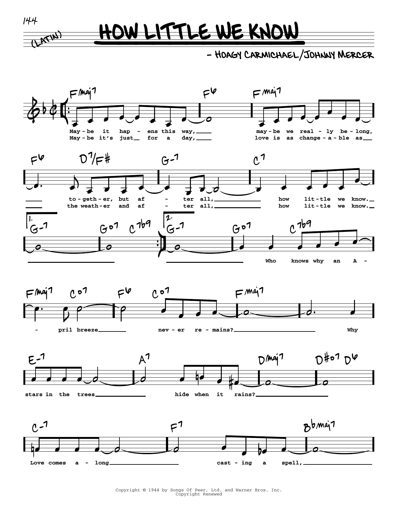 Learn to play Hoagy Carmichael How Little We Know (Low Voice) sheet music for Real Book – Melody, Lyrics & Chords in minutes. Price: 5.9900$ Hoagy Carmichael How Little We Know (Low Voice) sheet music notes and chords arranged for Real Book – Melody, Lyrics & Chords