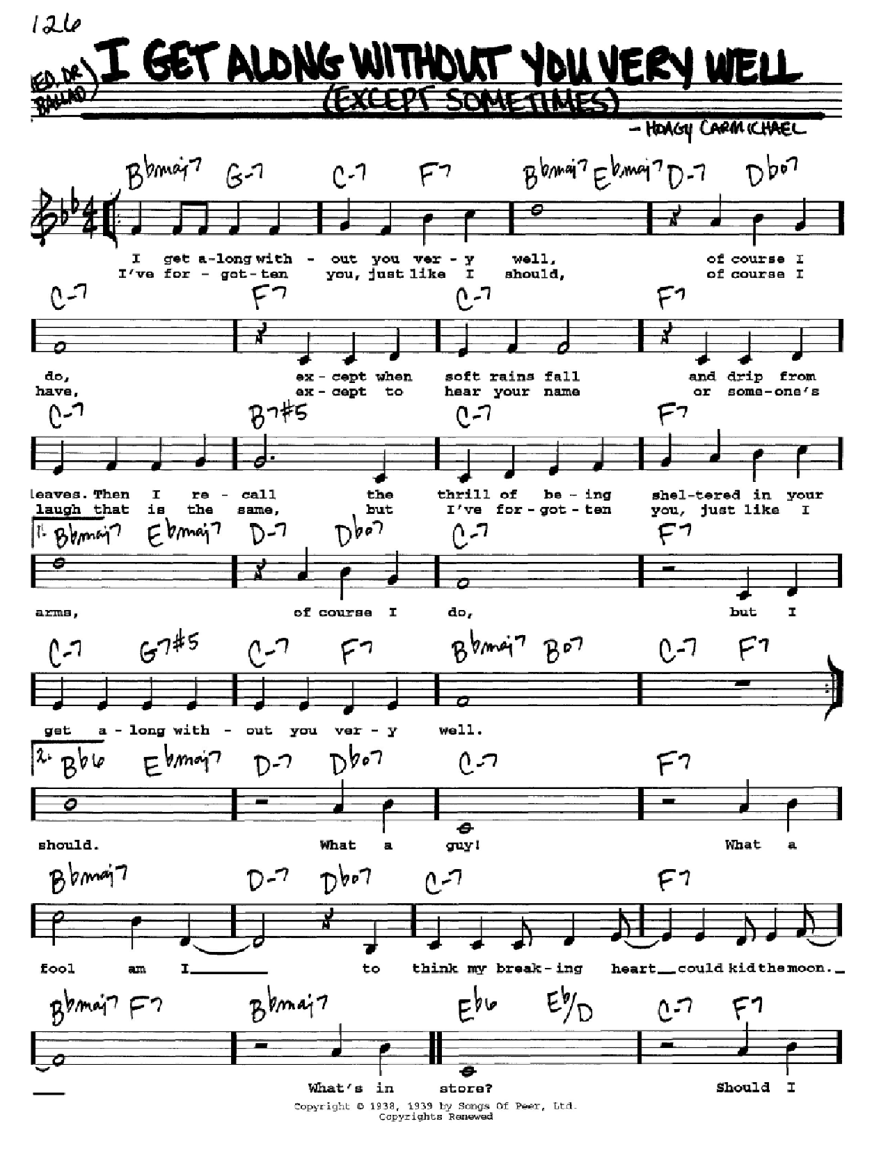 Hoagy Carmichael I Get Along Without You Very Well (Except Sometimes) sheet music notes and chords. Download Printable PDF.