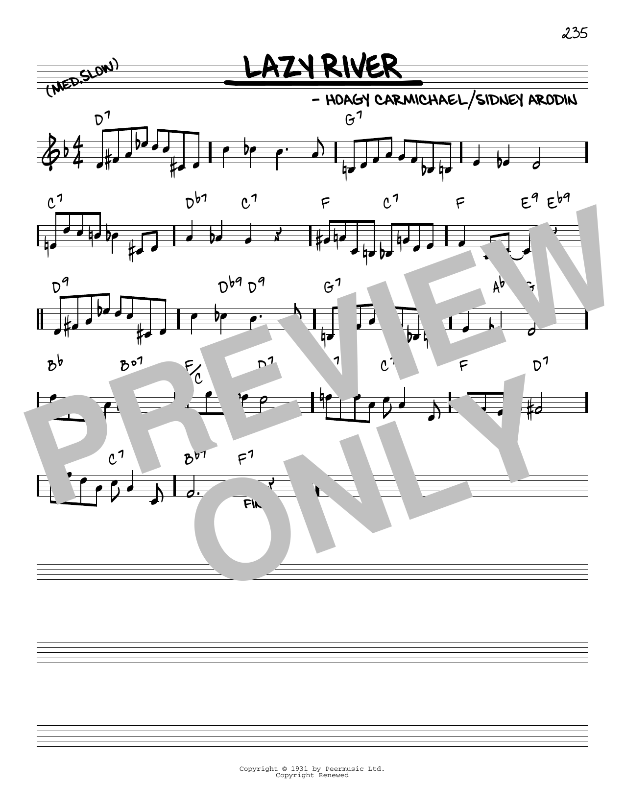 Hoagy Carmichael Lazy River [Reharmonized version] (arr. Jack Grassel) sheet music notes and chords arranged for Real Book – Melody & Chords