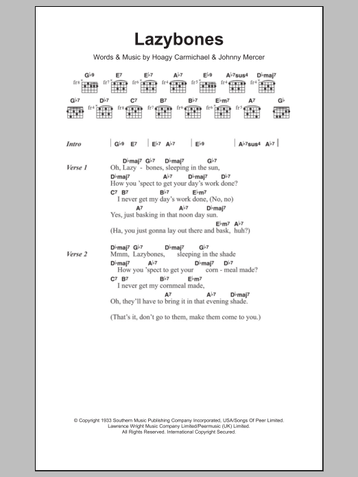 Hoagy Carmichael Lazybones sheet music notes and chords. Download Printable PDF.