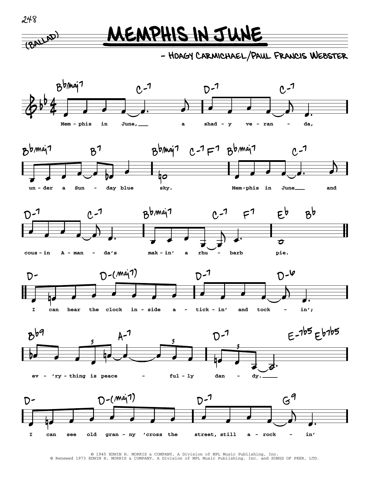 Learn to play Hoagy Carmichael Memphis In June (Low Voice) sheet music for Real Book – Melody, Lyrics & Chords in minutes. Price: 5.9900$ Hoagy Carmichael Memphis In June (Low Voice) sheet music notes and chords arranged for Real Book – Melody, Lyrics & Chords