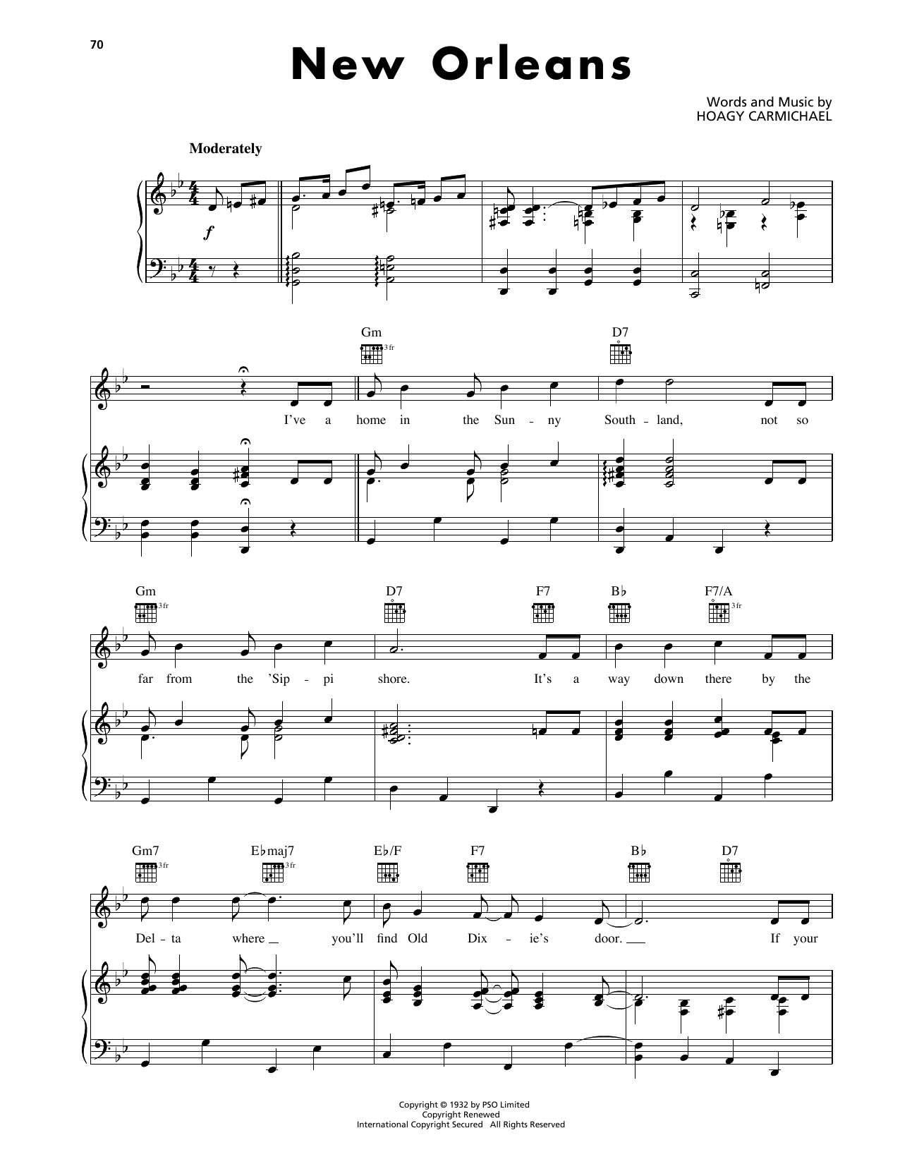 Hoagy Carmichael New Orleans sheet music notes and chords. Download Printable PDF.