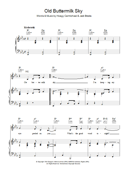 Hoagy Carmichael Old Buttermilk Sky sheet music notes and chords arranged for Piano, Vocal & Guitar Chords