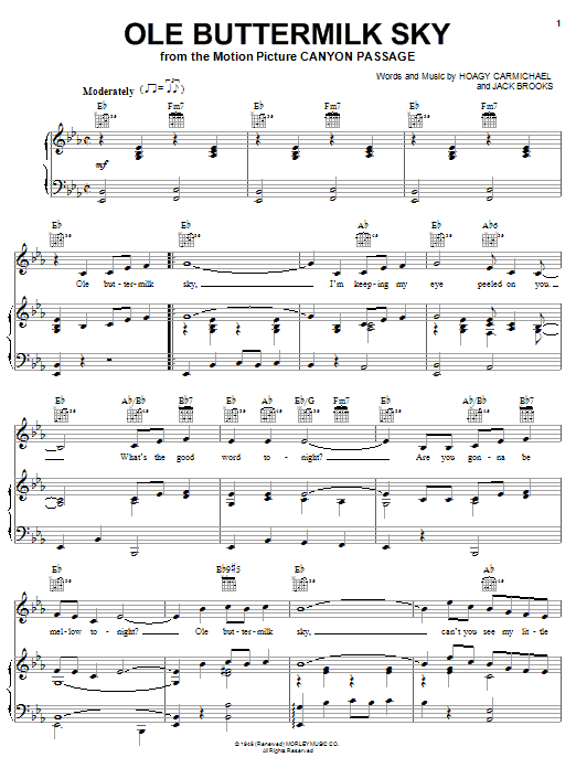 Learn to play Hoagy Carmichael Ole Buttermilk Sky sheet music for Real Book – Melody & Chords in minutes. Price: 5.9900$ Hoagy Carmichael Ole Buttermilk Sky sheet music notes and chords arranged for Real Book – Melody & Chords