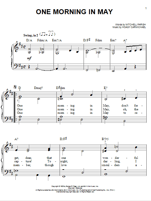 Hoagy Carmichael One Morning In May sheet music notes and chords. Download Printable PDF.