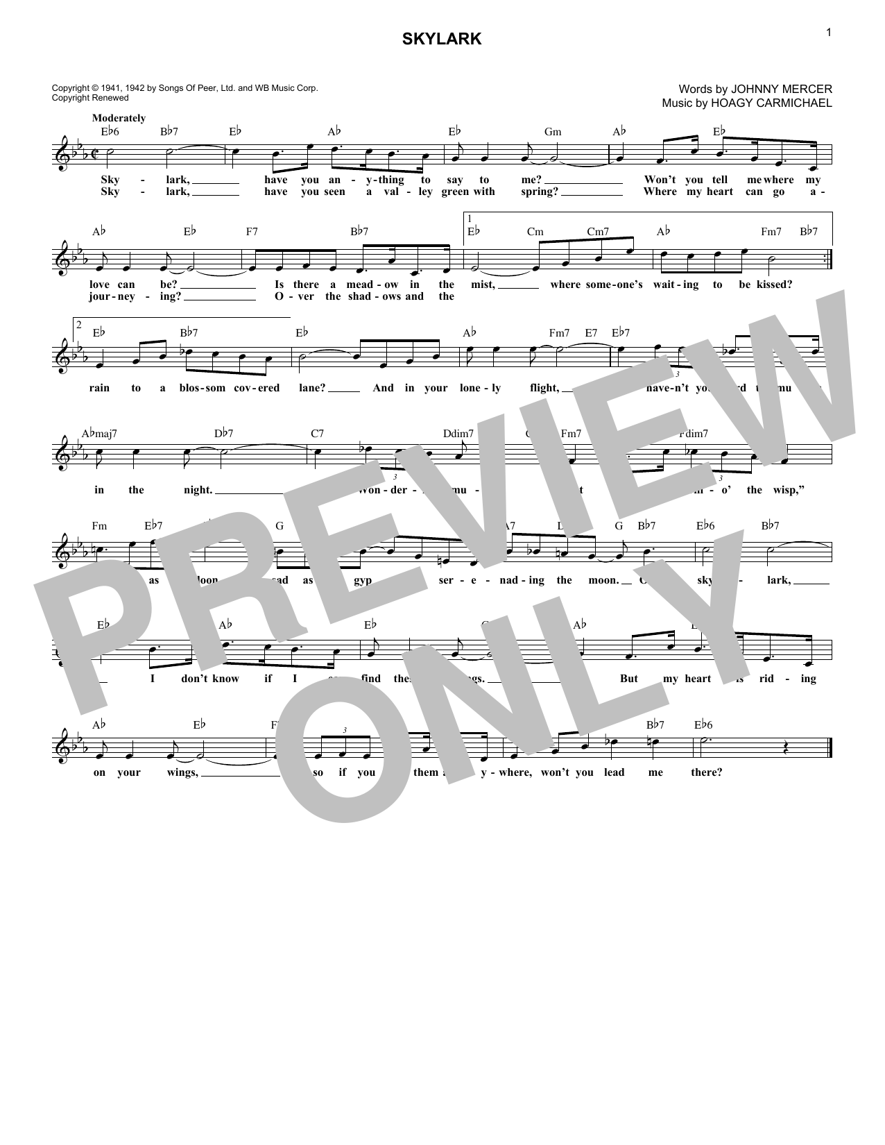 Hoagy Carmichael Skylark sheet music notes and chords. Download Printable PDF.