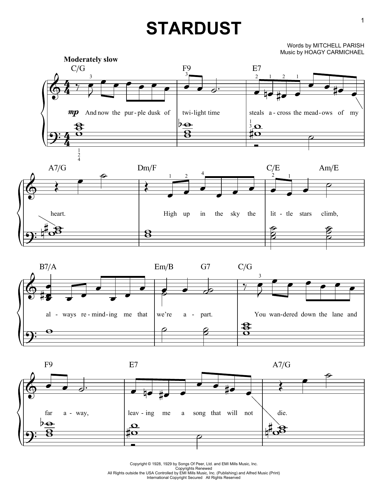 Hoagy Carmichael Stardust sheet music notes and chords. Download Printable PDF.