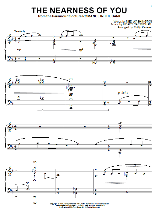 Learn to play Hoagy Carmichael The Nearness Of You sheet music for Piano Solo in minutes. Price: 7.8900$ Hoagy Carmichael The Nearness Of You sheet music notes and chords arranged for Piano Solo