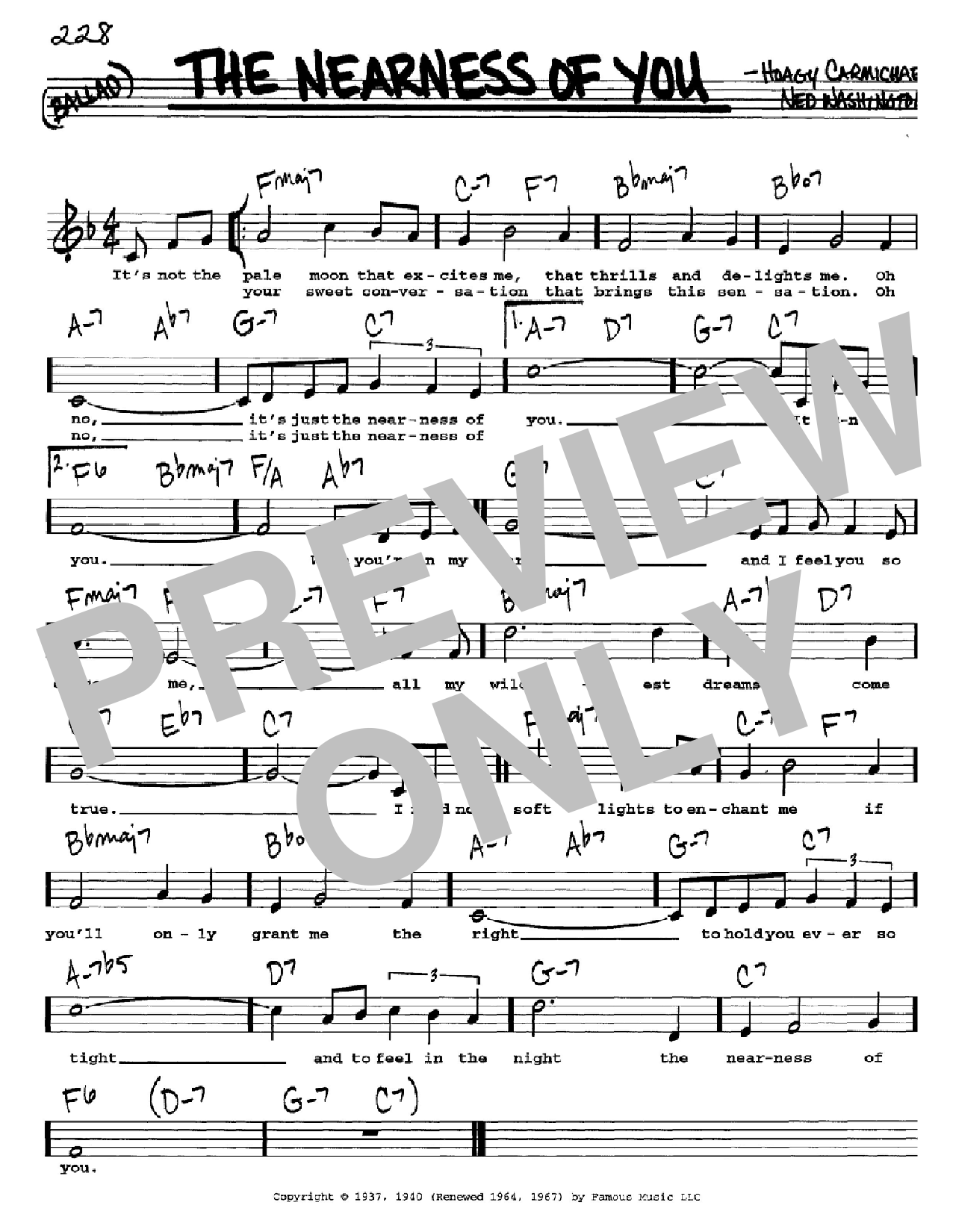 Hoagy Carmichael The Nearness Of You sheet music notes and chords. Download Printable PDF.