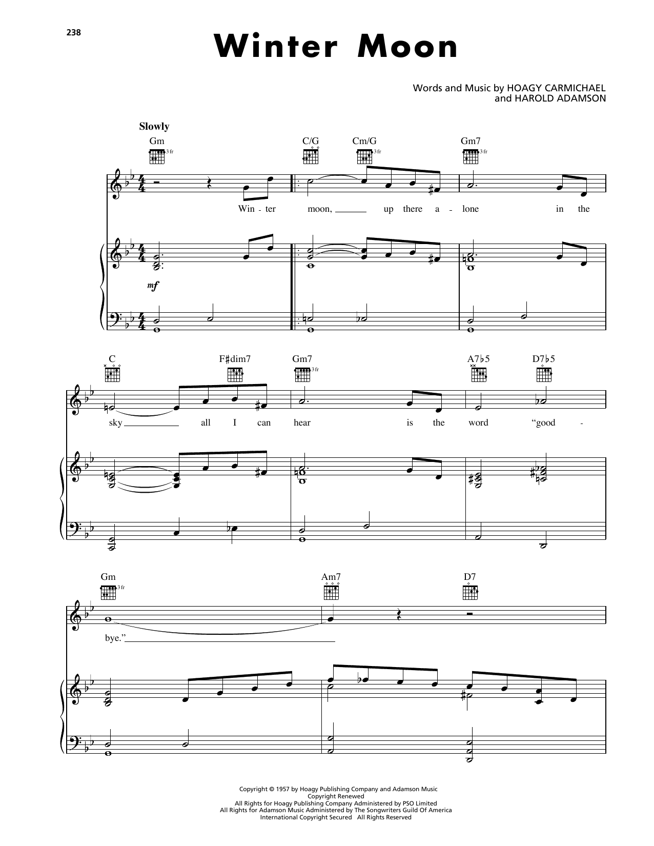 Hoagy Carmichael Winter Moon sheet music notes and chords. Download Printable PDF.