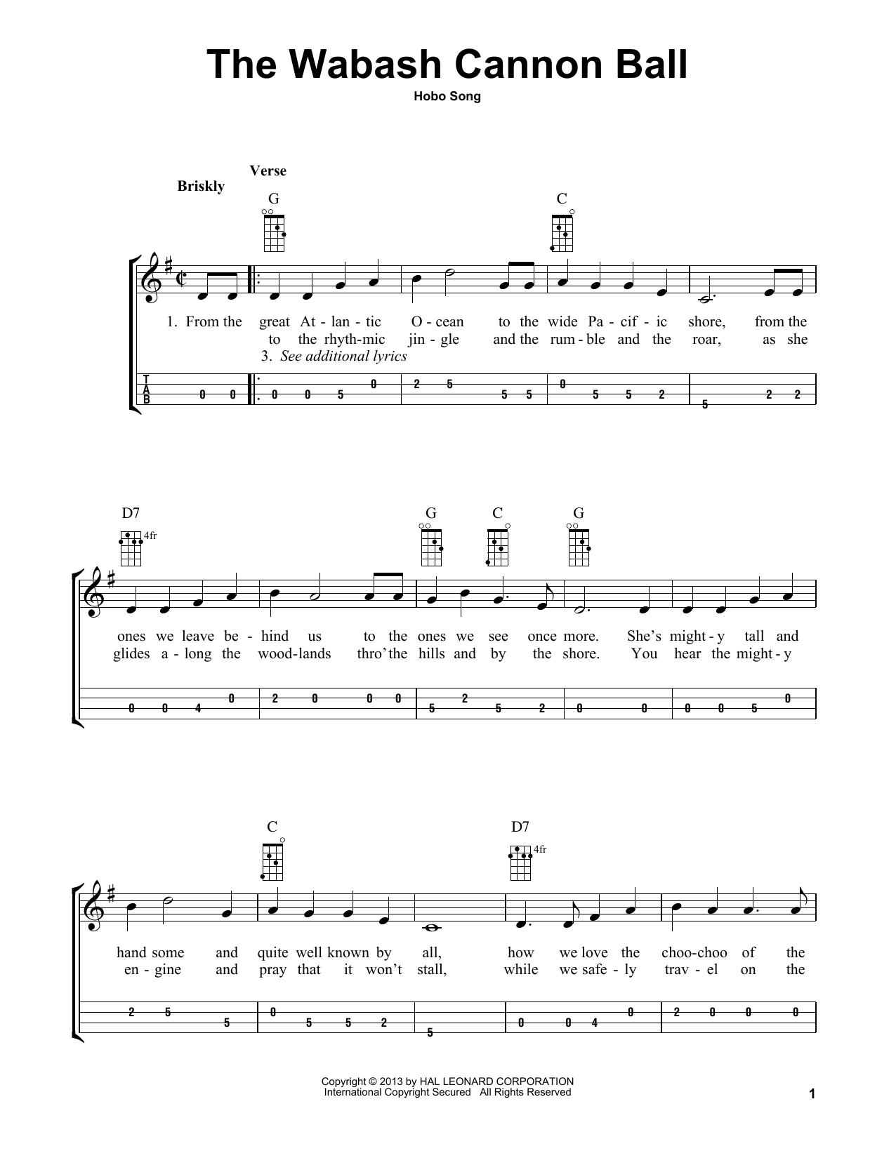 Hobo Song The Wabash Cannon Ball (arr. Bobby Westfall) sheet music notes and chords. Download Printable PDF.