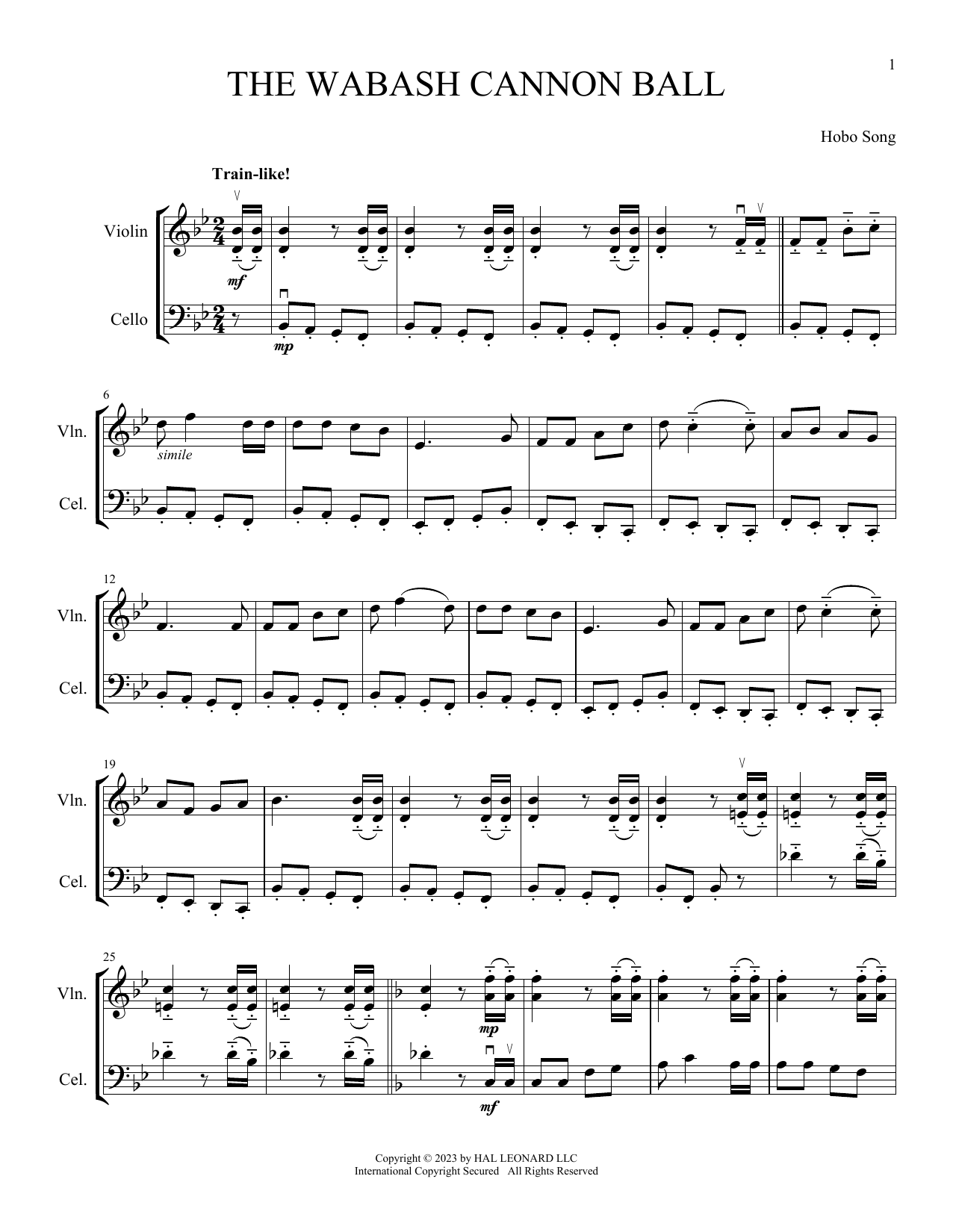 Hobo Song The Wabash Cannon Ball (arr. Michelle Hynson) sheet music notes and chords. Download Printable PDF.