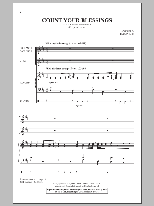 Hojun Lee Count Your Blessings sheet music notes and chords. Download Printable PDF.