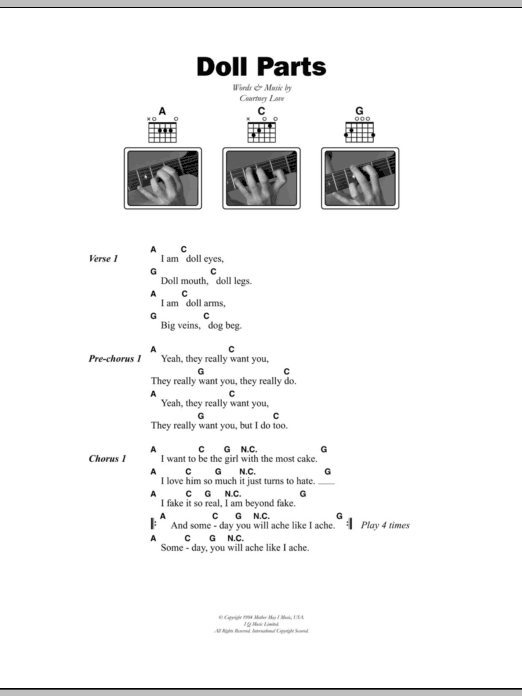 Hole Doll Parts sheet music notes and chords arranged for Guitar Chords/Lyrics