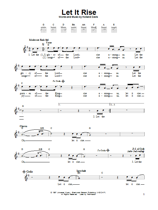 Holland Davis Let It Rise sheet music notes and chords. Download Printable PDF.