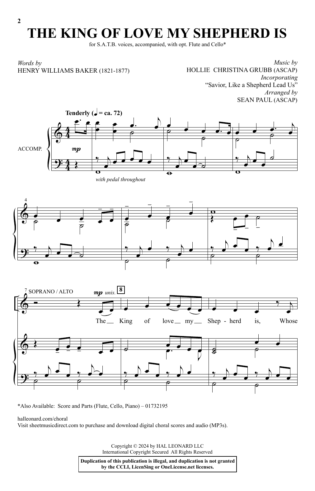 Hollie Christina Grubb The King of Love My Shepherd Is (arr. Sean Paul) sheet music notes and chords. Download Printable PDF.