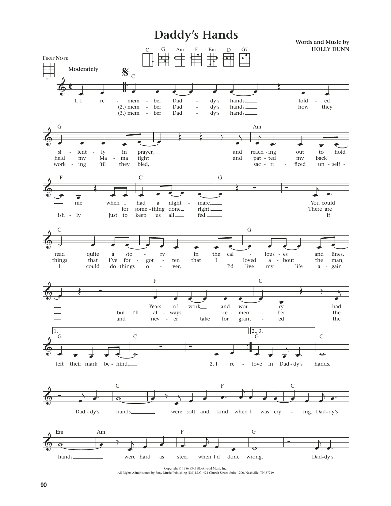 Holly Dunn Daddy's Hands (from The Daily Ukulele) (arr. Jim Beloff) sheet music notes and chords. Download Printable PDF.