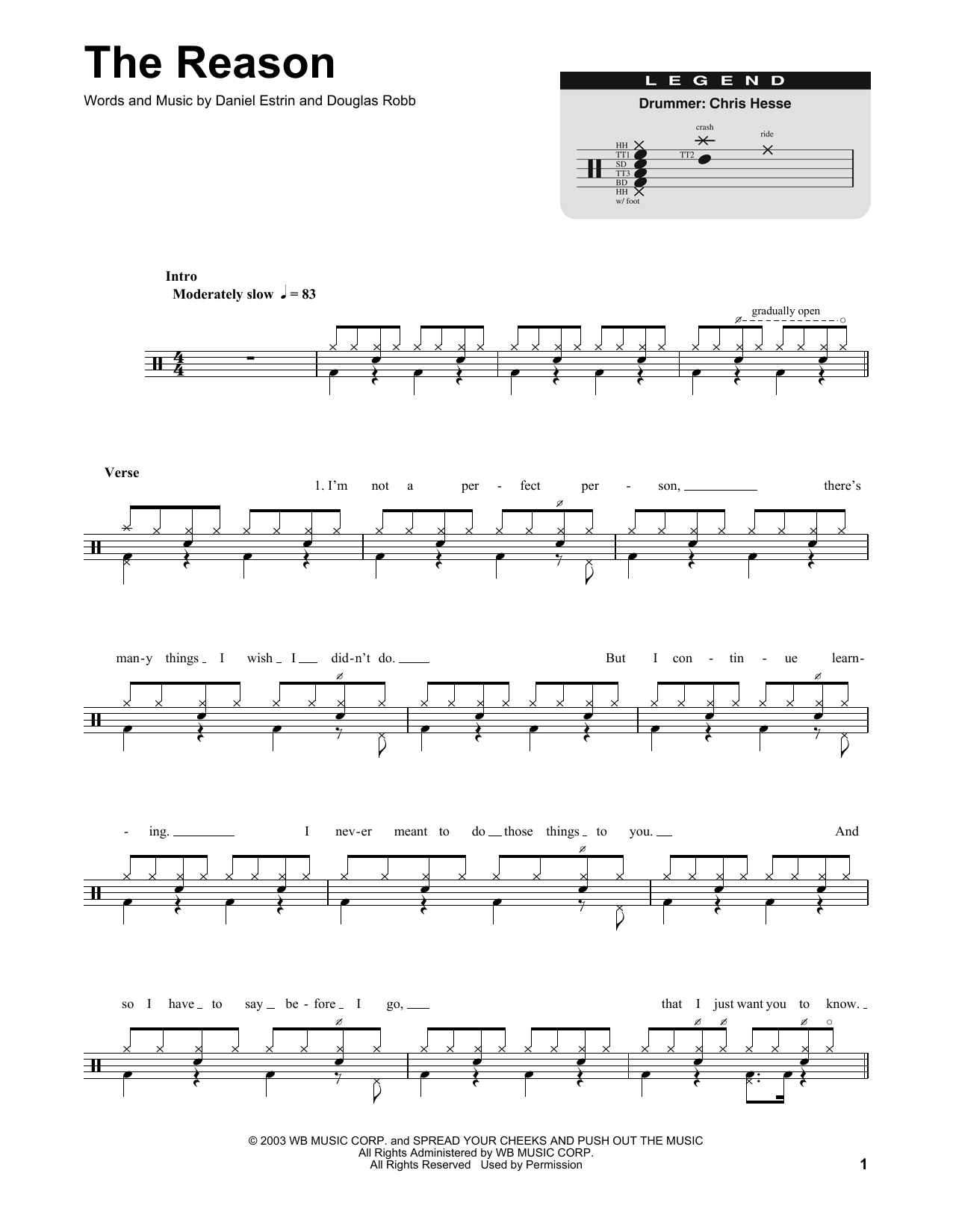 Hoobastank The Reason sheet music notes and chords. Download Printable PDF.