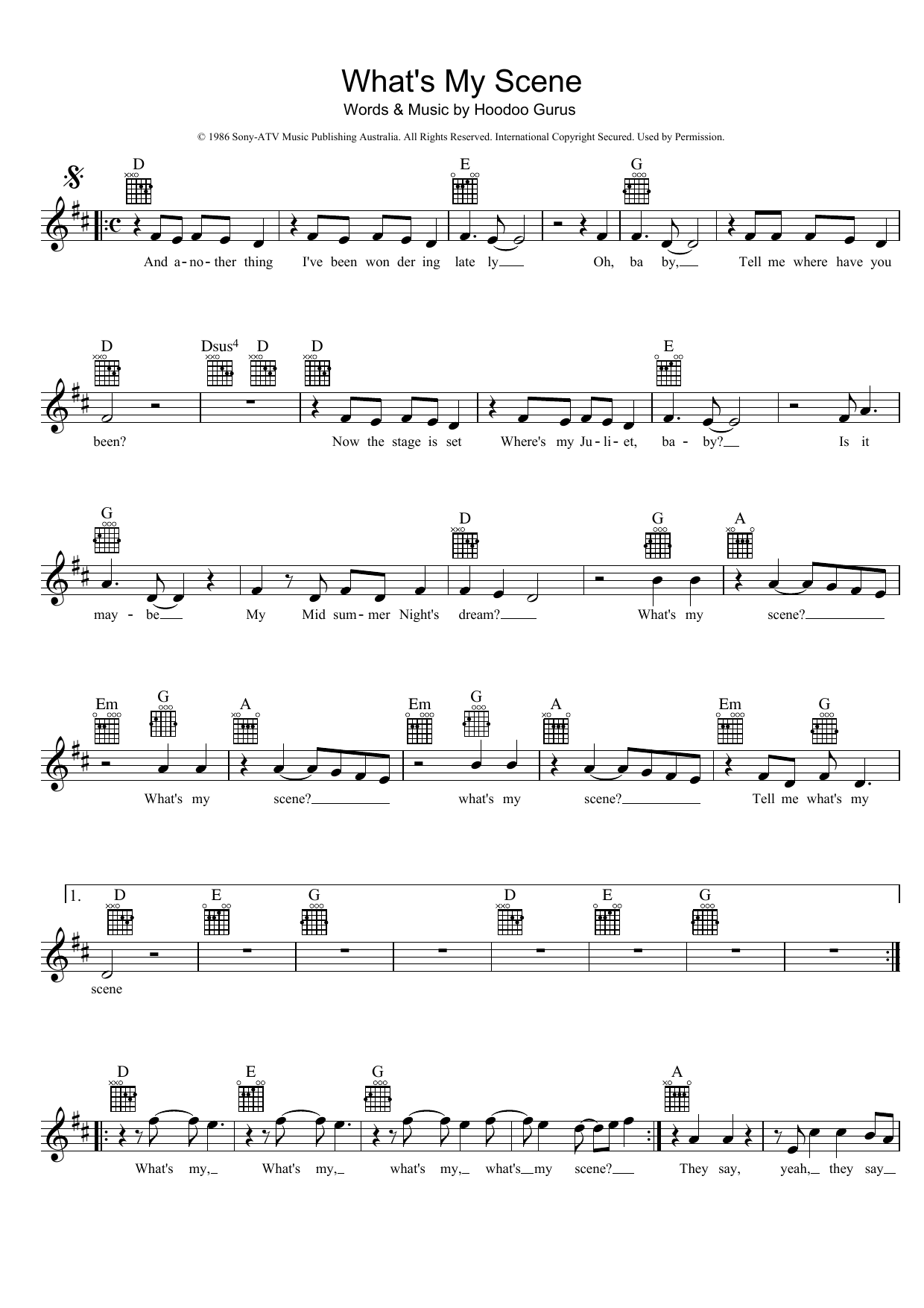 Hoodoo Gurus What's My Scene sheet music notes and chords arranged for Lead Sheet / Fake Book