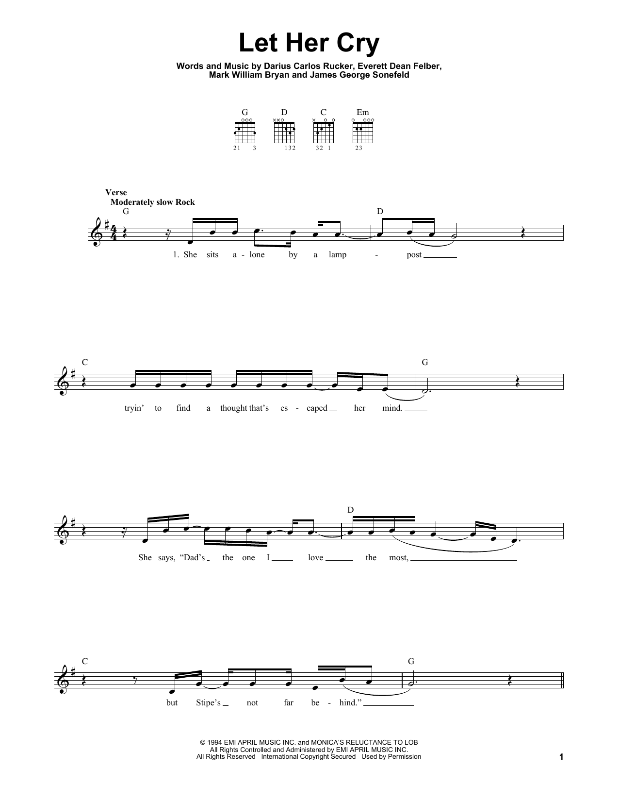 Hootie & The Blowfish Let Her Cry sheet music notes and chords. Download Printable PDF.