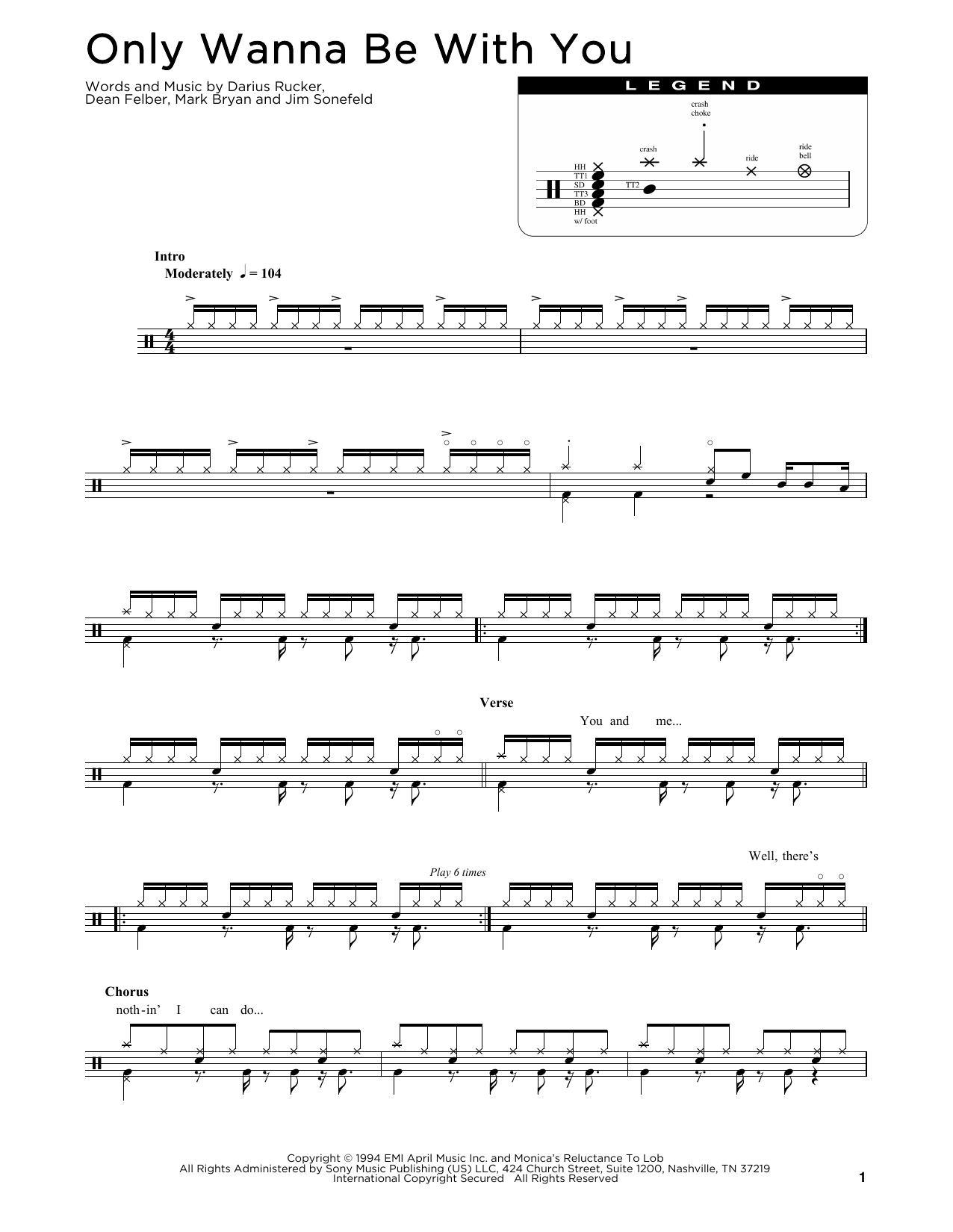 Hootie & The Blowfish Only Wanna Be With You sheet music notes and chords. Download Printable PDF.