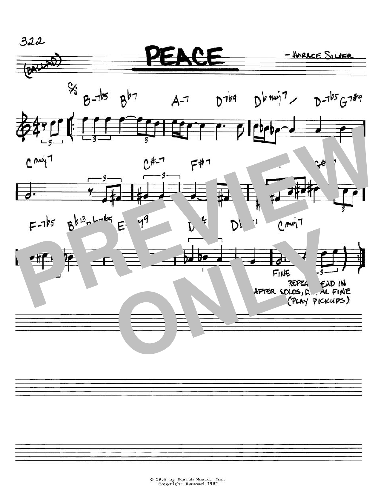 Horace Silver Peace sheet music notes and chords arranged for Real Book – Melody & Chords – Bb Instruments