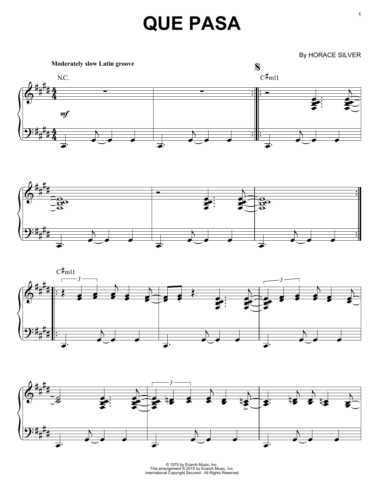 Horace Silver Que Pasa (arr. Brent Edstrom) sheet music notes and chords. Download Printable PDF.