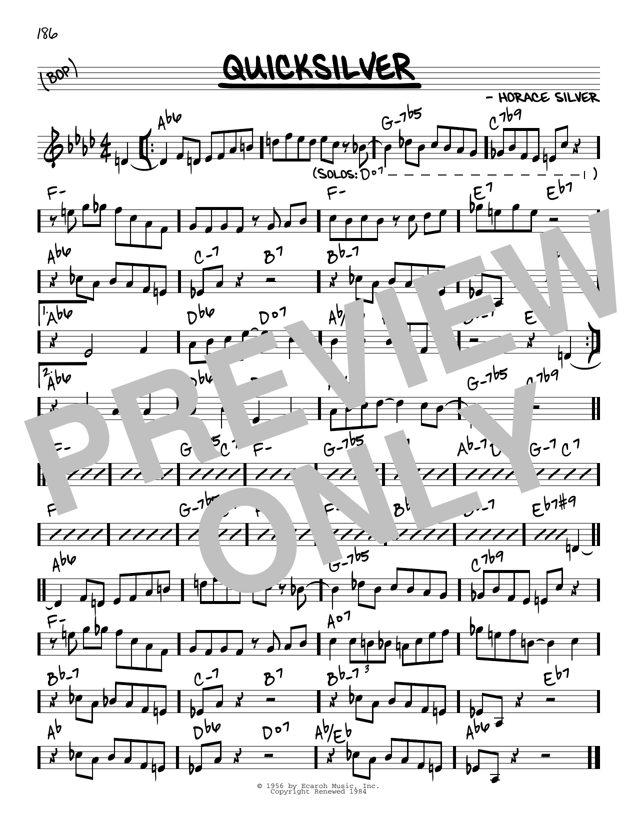 Horace Silver Quicksilver sheet music notes and chords. Download Printable PDF.